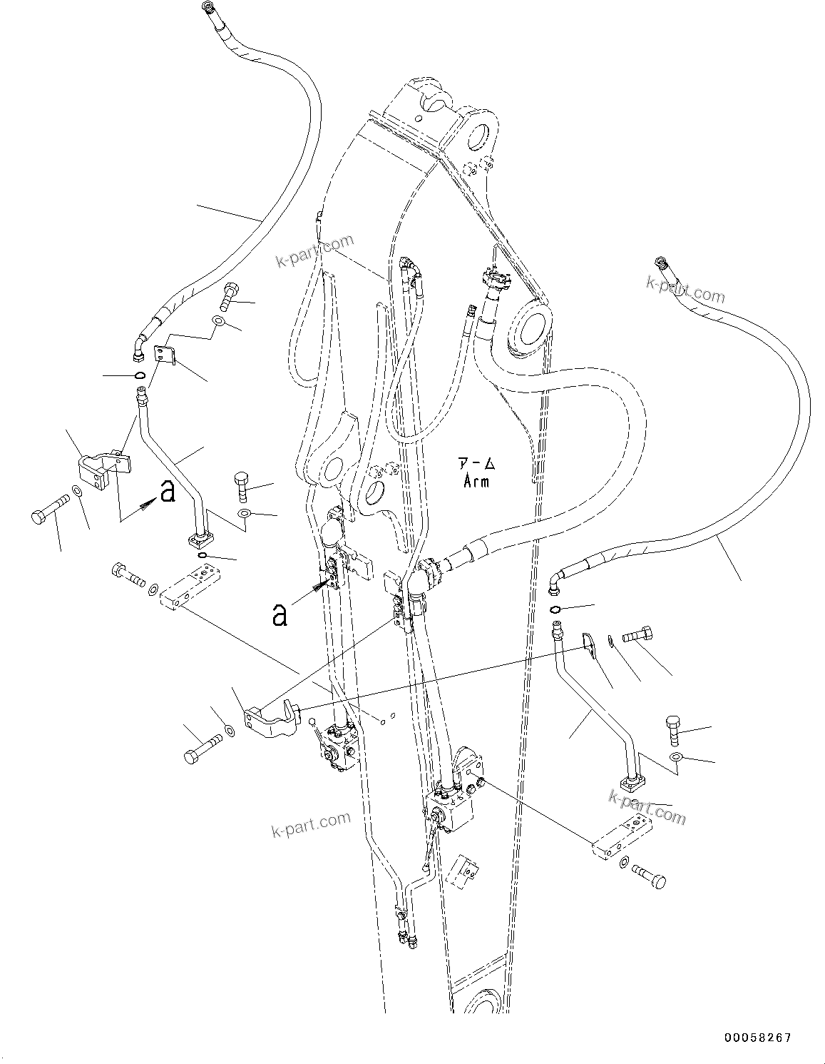 Komatsu parts book diagram for PC190NLC-8 S/N K50001-UP: ARM, 2.6M, 1-ACTUATOR, 2-ACTUATOR, ADDITIONAL PIPING (3/3)
