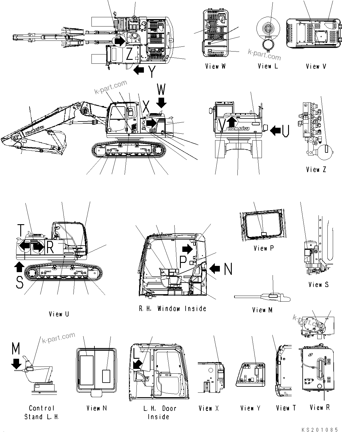 Komatsu parts book diagram for PC190NLC-8 S/N K50001-UP: MARKS AND PLATES, 2-PIECE BOOM (NLC)