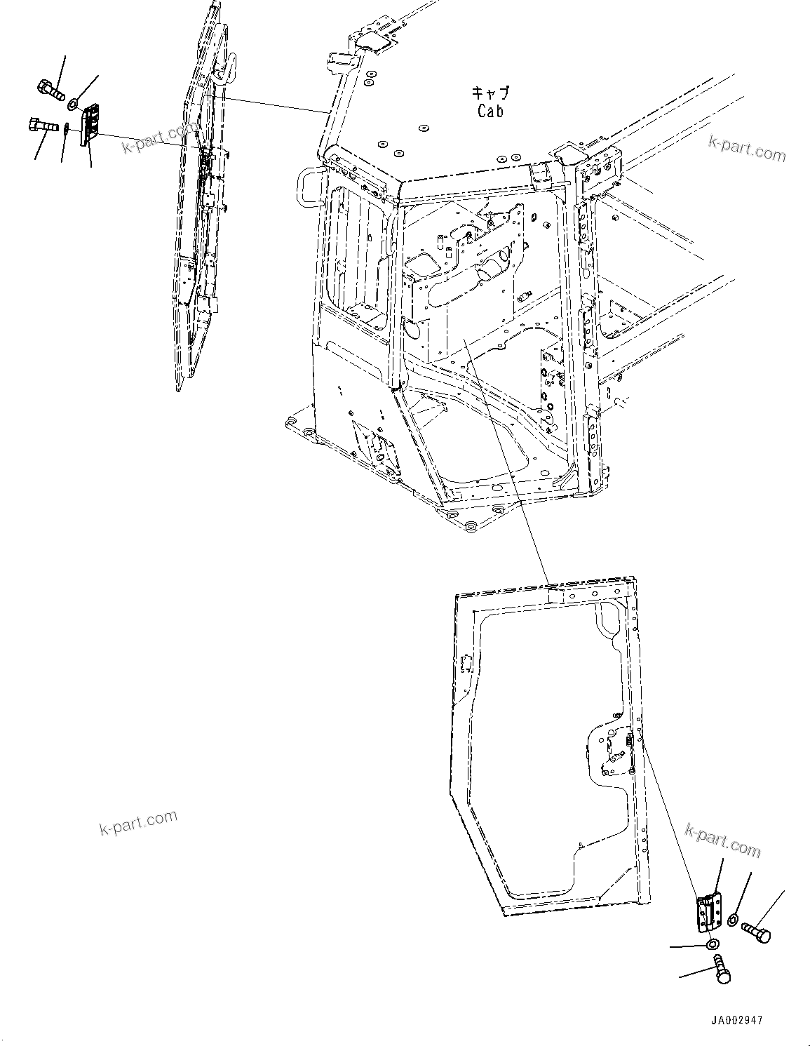 Komatsu parts book diagram for D65PX-16 S/N 80001-UP: ROPS  ? ?МЮ, ДЮ ? ЛЭјЮ(#80001-)