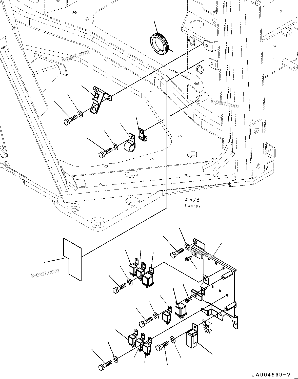 Komatsu parts book diagram for D65PX-16 S/N 80001-UP: ROPS  ? ?ЙЛЯ, МЫ ? ЬІФШЭёЮК ?ИЅ ЉЦ?A•”•I(#80001-)