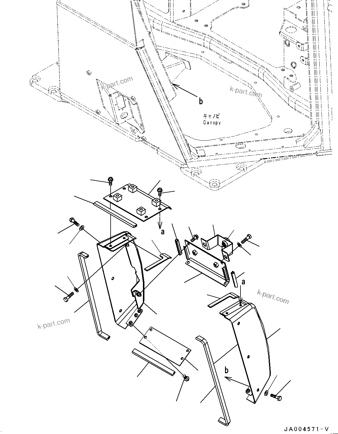 Komatsu parts book diagram for D65PX-16 S/N 80001-UP: ROPS  ? ?ЙЛЯ, АЮЇј ?ОЮ ?ДЮ  ?КЮ ?(#80001-)