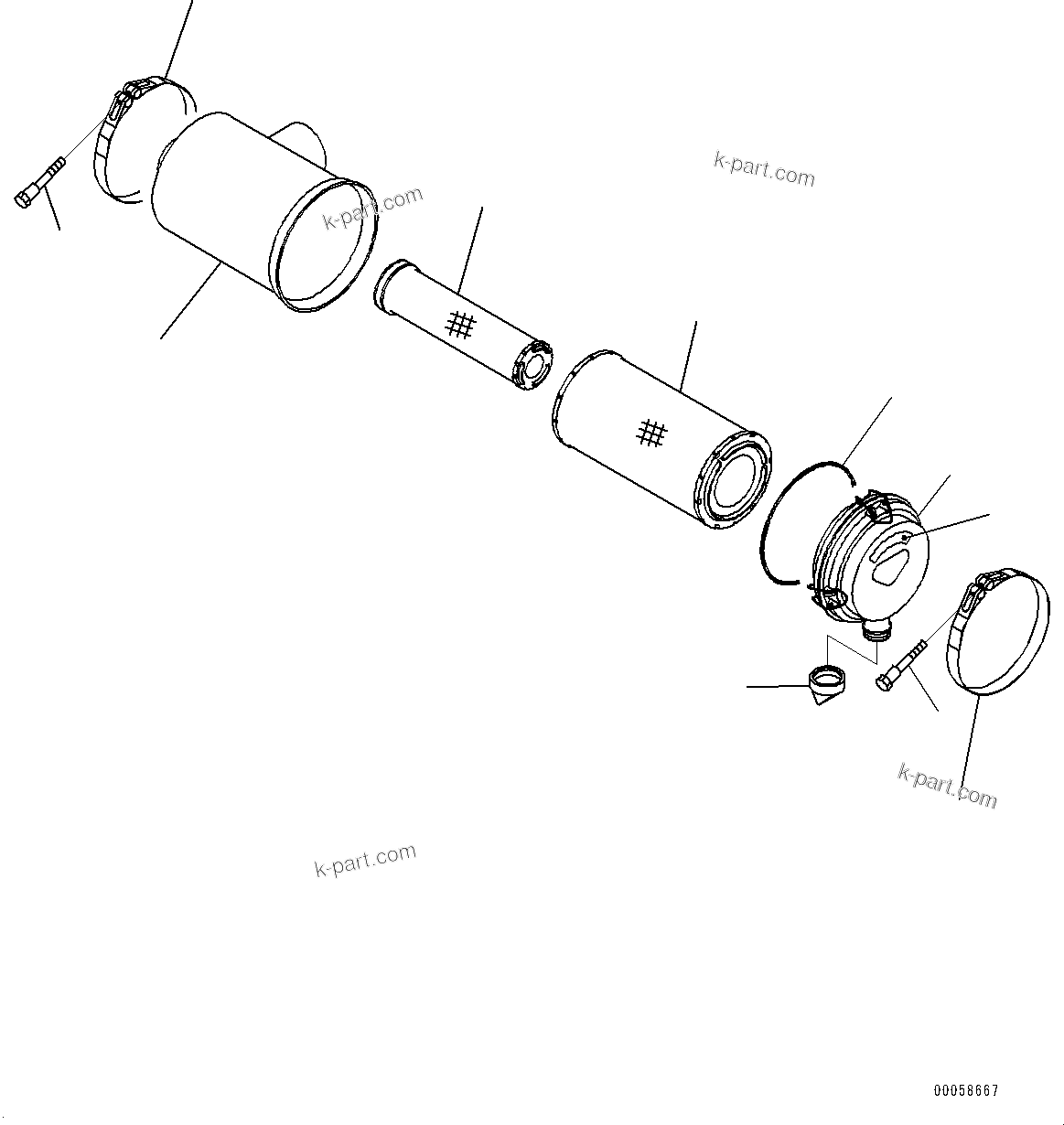 Komatsu parts book diagram for SAA6D107E-1J S/N 26534228-UP (For WA320-6/WA320PZ-6): AIR CLEANER (#26544757-)