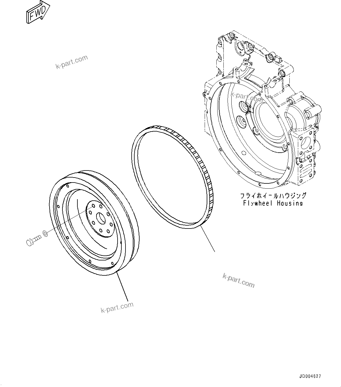 Komatsu parts book diagram for SAA6D107E-1J S/N 26534228-UP (For WA320-6/WA320PZ-6): FLYWHEEL (#26534228-)