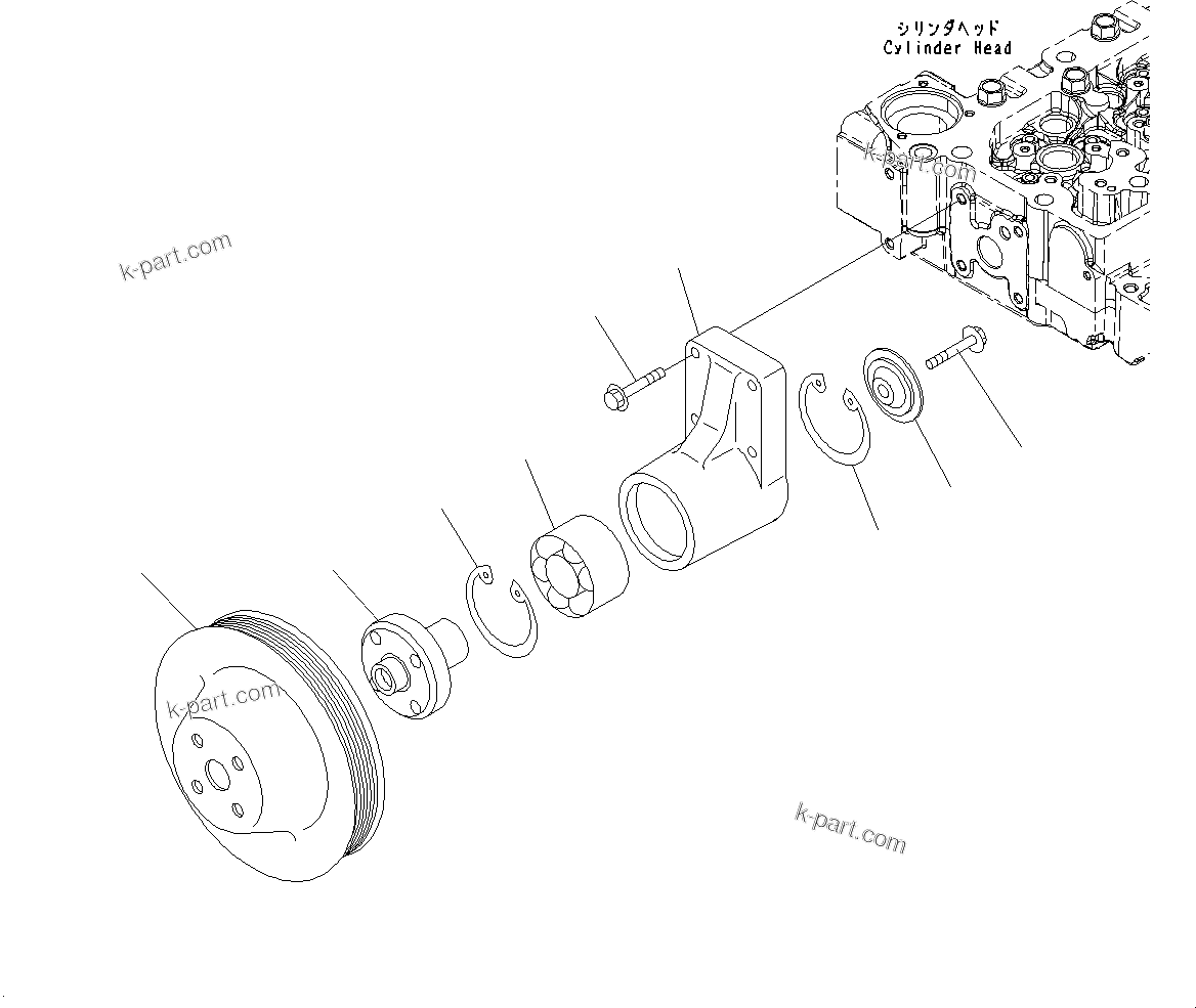 Komatsu parts book diagram for SAA6D107E-1J S/N 26534228-UP (For WA320-6/WA320PZ-6): COOLING FAN DRIVE PULLEY (#26534228-)