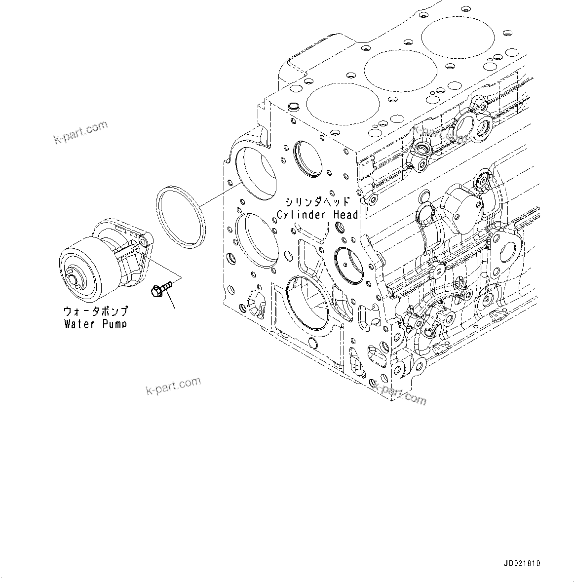 Komatsu parts book diagram for SAA6D107E-1J S/N 26534228-UP (For WA320-6/WA320PZ-6): WATER PUMP, MOUNTING BOLT (#26534228-26582236)