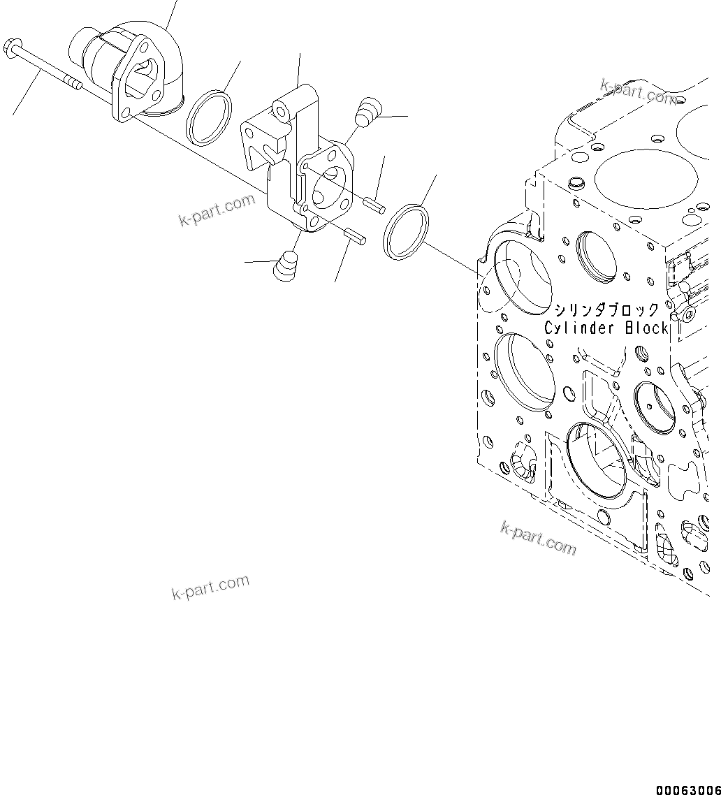 Komatsu parts book diagram for SAA6D107E-1J S/N 26534228-UP (For WA320-6/WA320PZ-6): WATER INLET CONNECTOR (#26534228-)