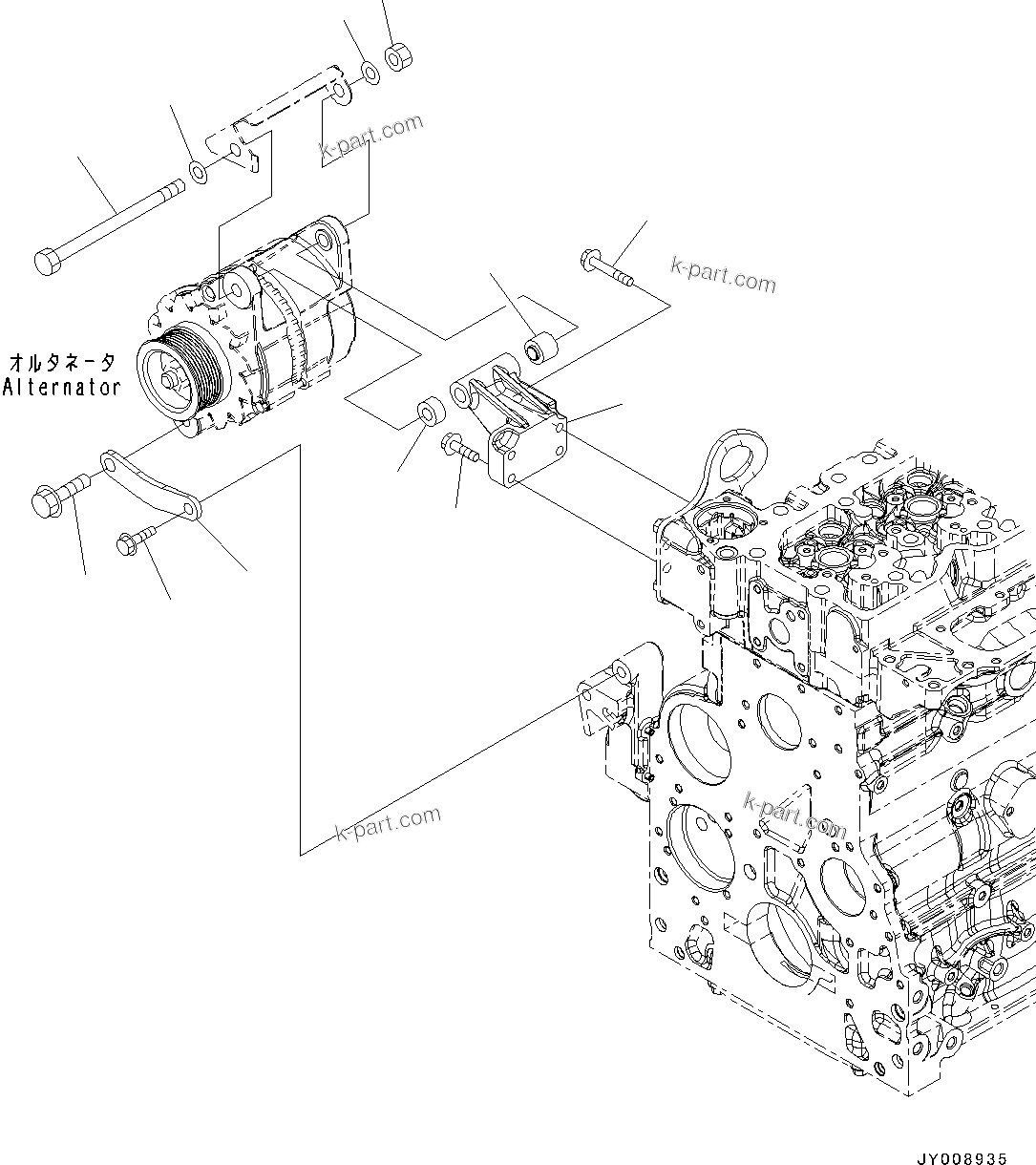 Komatsu parts book diagram for SAA6D107E-1J S/N 26534228-UP (For WA320-6/WA320PZ-6): ALTERNATOR MOUNTING (#26550211-)