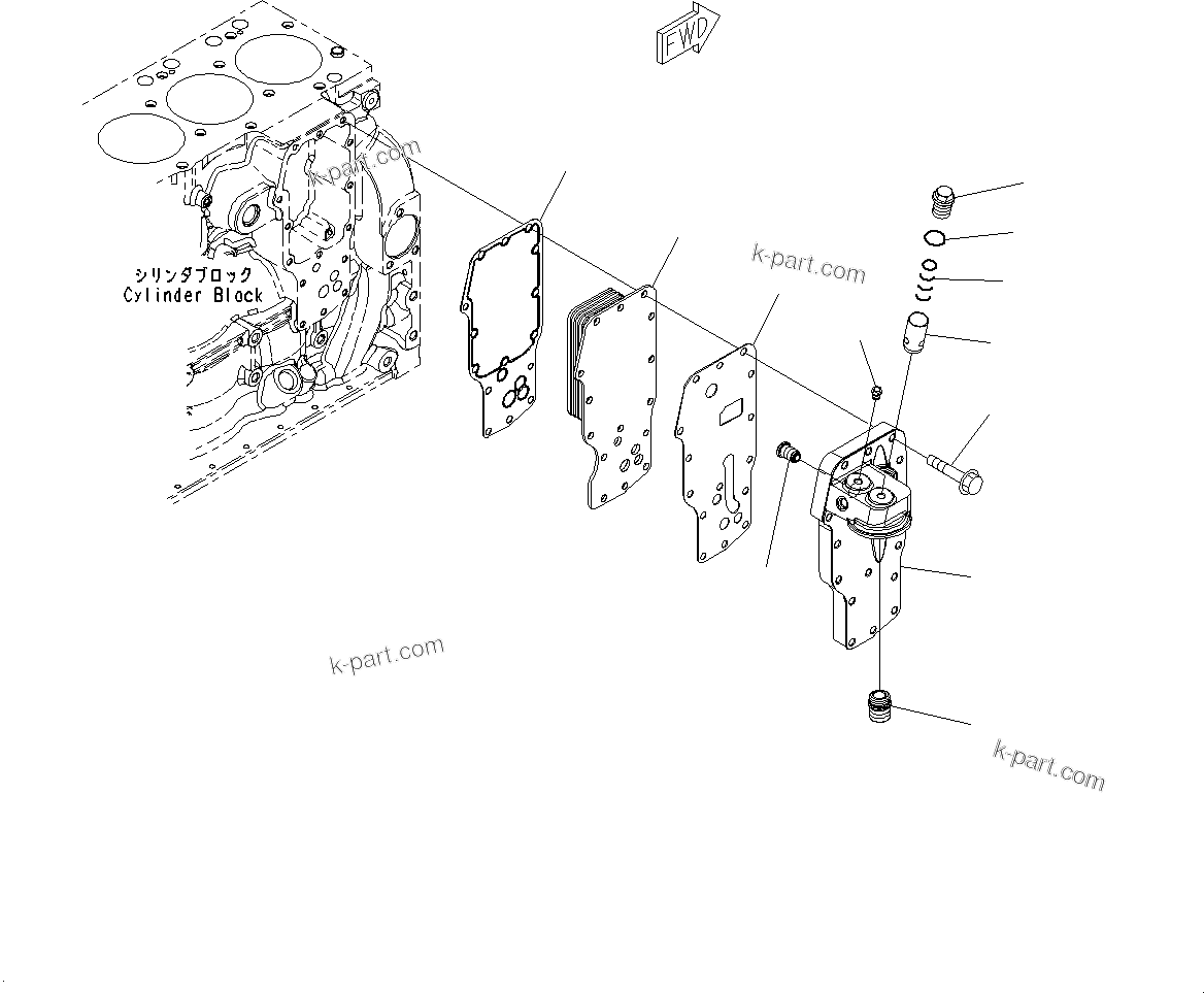 Komatsu parts book diagram for SAA6D107E-1J S/N H62051 - Up (For WA320-6): ENGINE OIL COOLER
