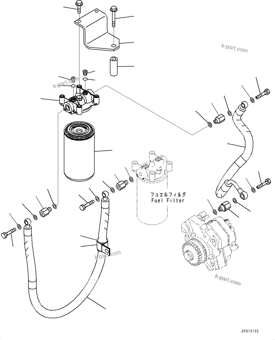 Komatsu parts book diagram for SAA6D107E-1J S/N H62051 - Up (For WA320-6): FUEL FILTER AND PIPING, WATER+DUST, ADDITIONAL FILTER