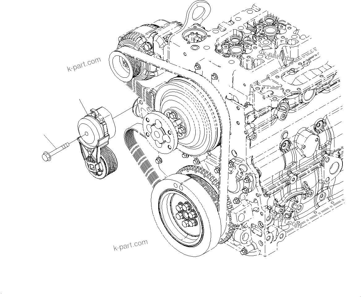 Komatsu parts book diagram for SAA6D107E-1J S/N H62051 - Up (For WA320-6): COOLING FAN BELT TENSIONER