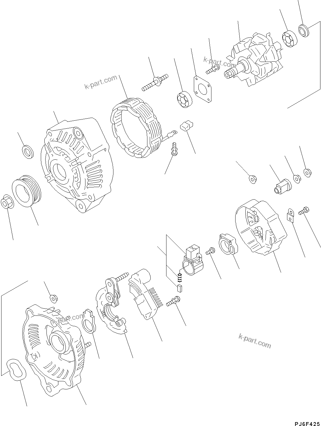 Komatsu parts book diagram for SAA6D107E-1J S/N H62051 - Up (For WA320-6): ALTERNATOR, 60AMP., INNER PARTS