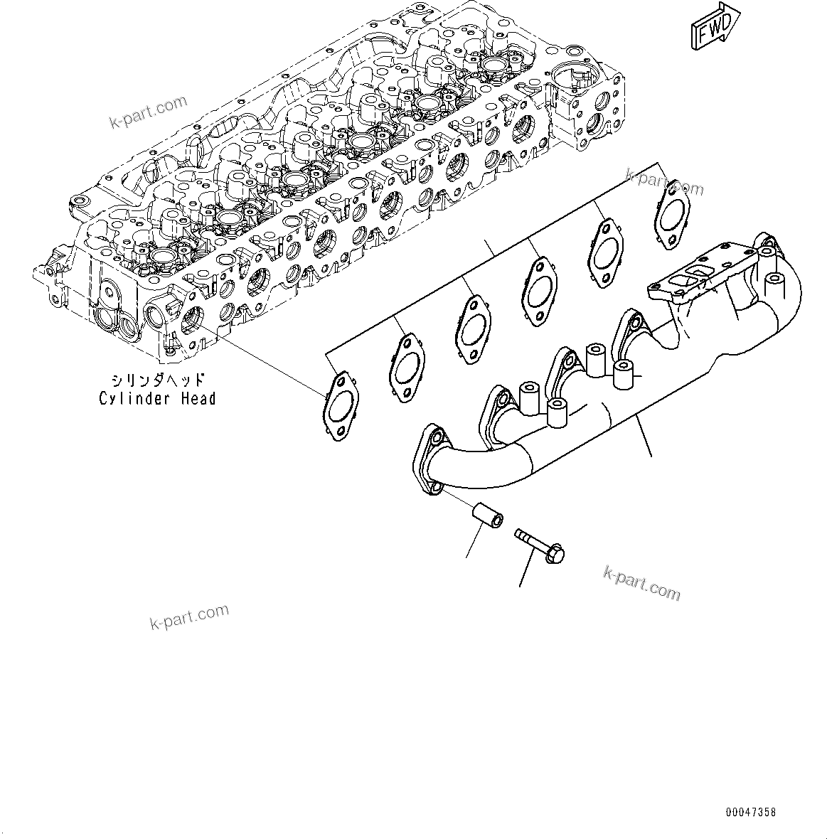 Komatsu parts book diagram for SAA6D107E-1CC S/N 26540705-UP (For GD655-5/GD675-5): EXHAUST MANIFOLD (#26540705-)