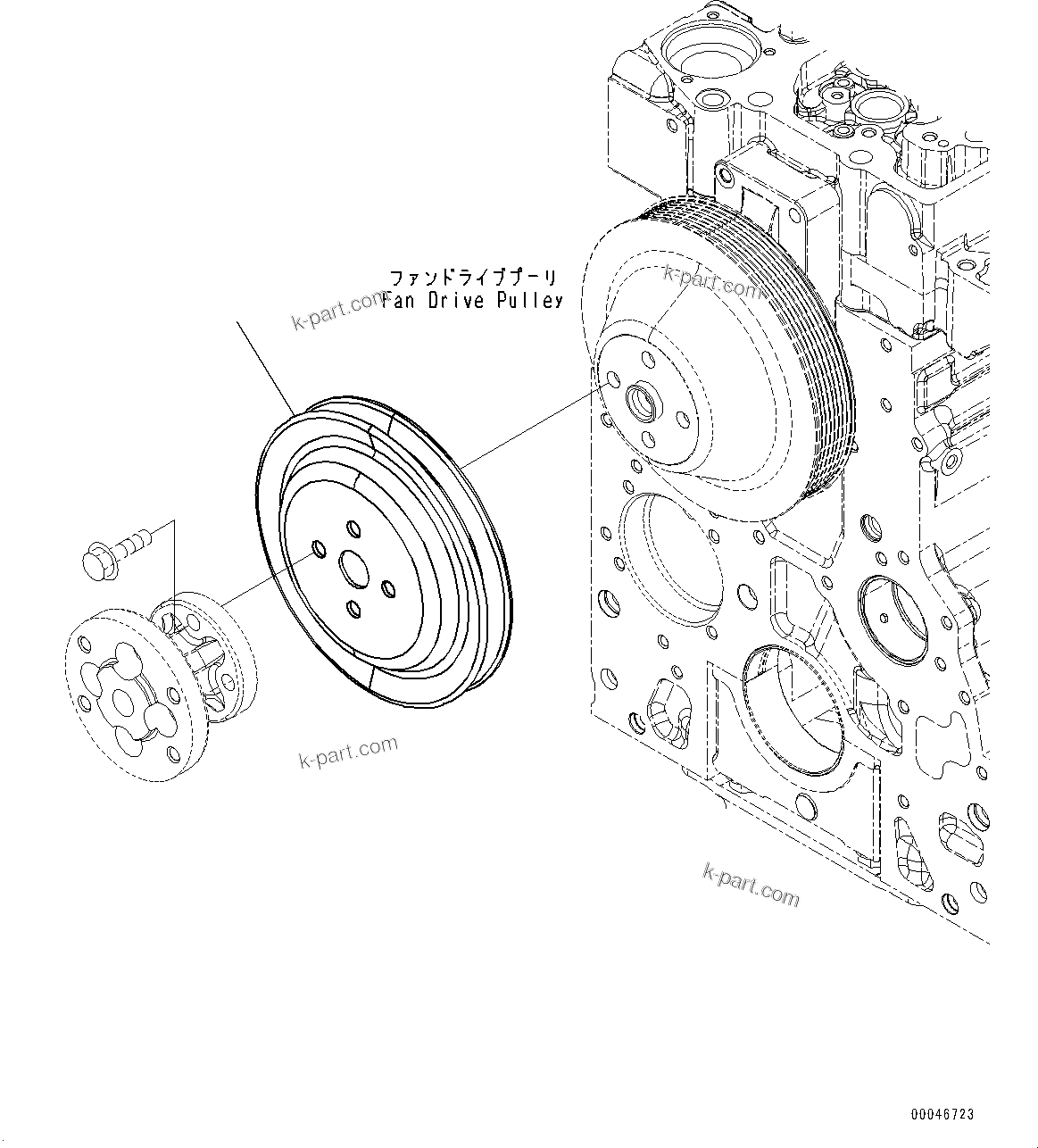 Komatsu parts book diagram for SAA6D107E-1CC S/N 26540705-UP (For GD655-5/GD675-5): ACCESSORY DRIVE PULLEY (#26540705-)