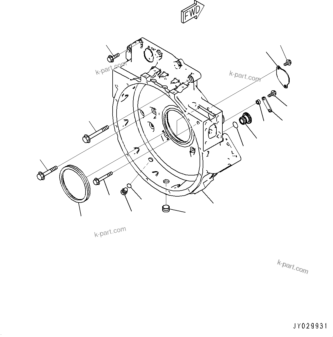 Komatsu parts book diagram for SAA6D107E-1CC S/N 26540705-UP (For GD655-5/GD675-5): FLYWHEEL HOUSING (#26540705-)