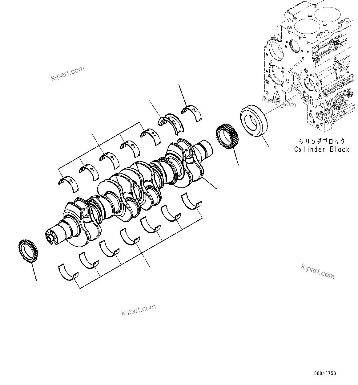 Komatsu parts book diagram for SAA6D107E-1CC S/N 26540705-UP (For GD655-5/GD675-5): CRANKSHAFT (#26540705-)