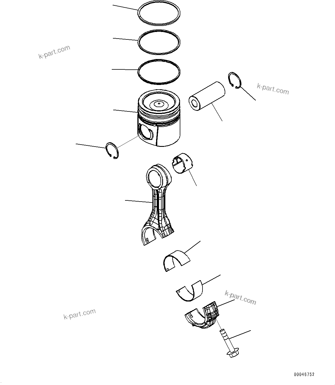 Komatsu parts book diagram for SAA6D107E-1CC S/N 26540705-UP (For GD655-5/GD675-5): PISTON AND CONNECTING ROD (#26540705-)