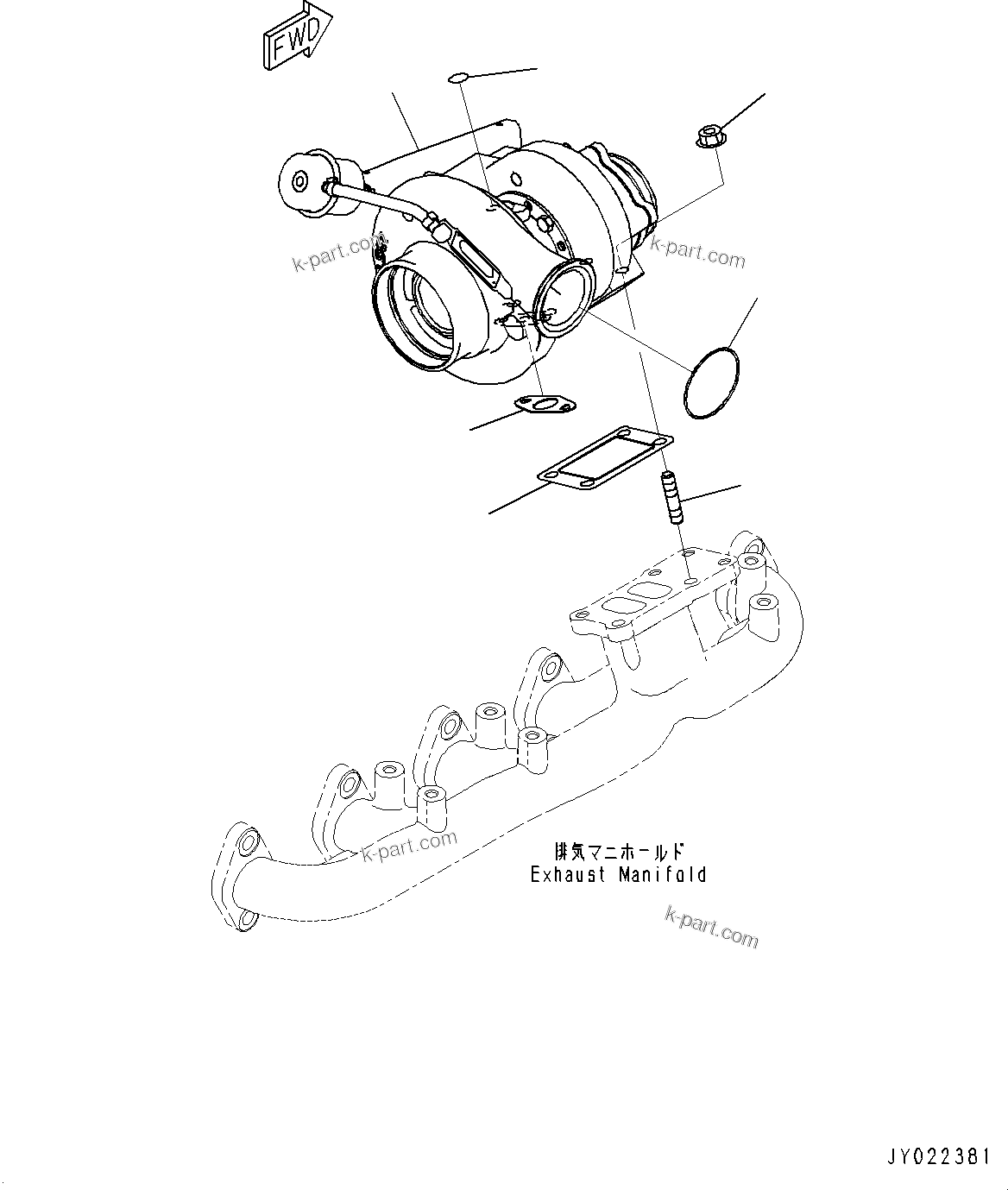 Komatsu parts book diagram for SAA6D107E-1D S/N 26537463-UP (For WA380-6): TURBOCHARGER (#26626767-)