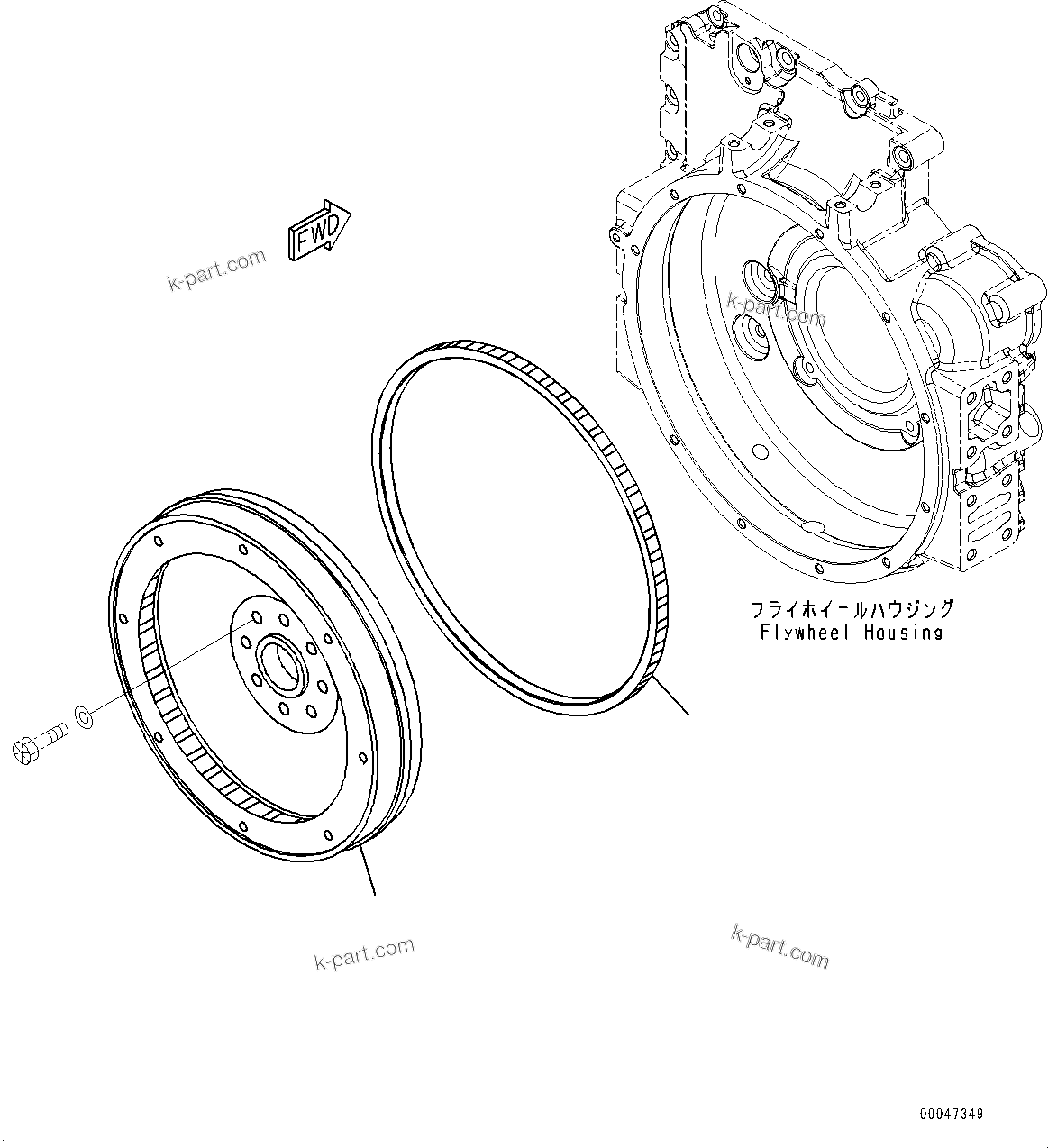 Komatsu parts book diagram for SAA6D107E-1D S/N 26537463-UP (For WA380-6): FLYWHEEL (#26537463-)