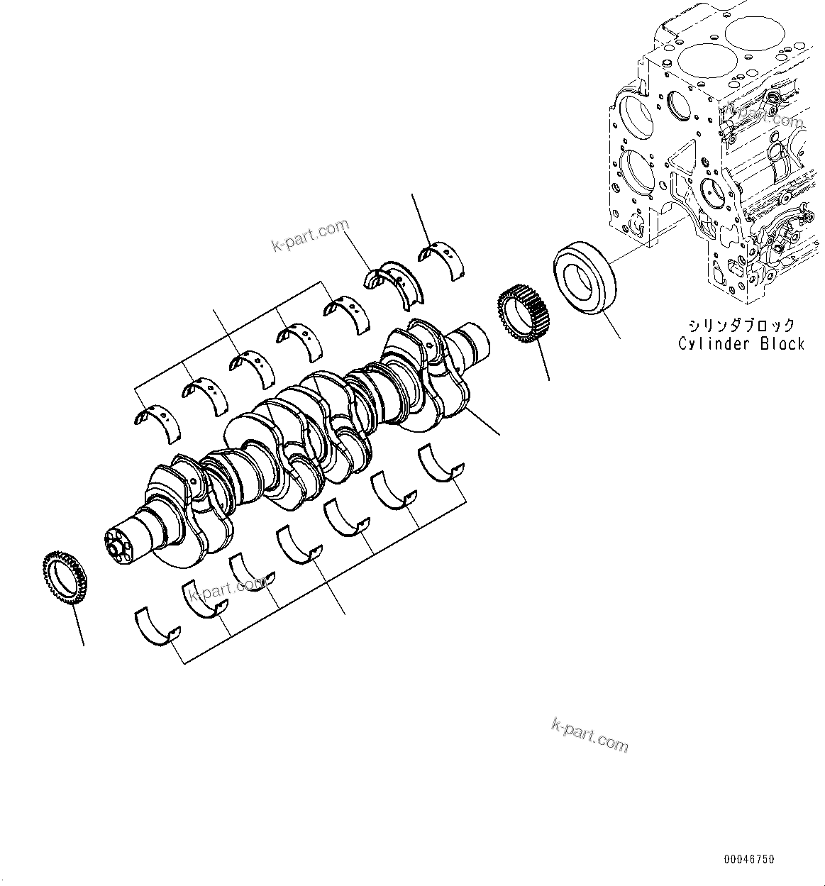 Komatsu parts book diagram for SAA6D107E-1D S/N 26537463-UP (For WA380-6): CRANKSHAFT (#26537463-)