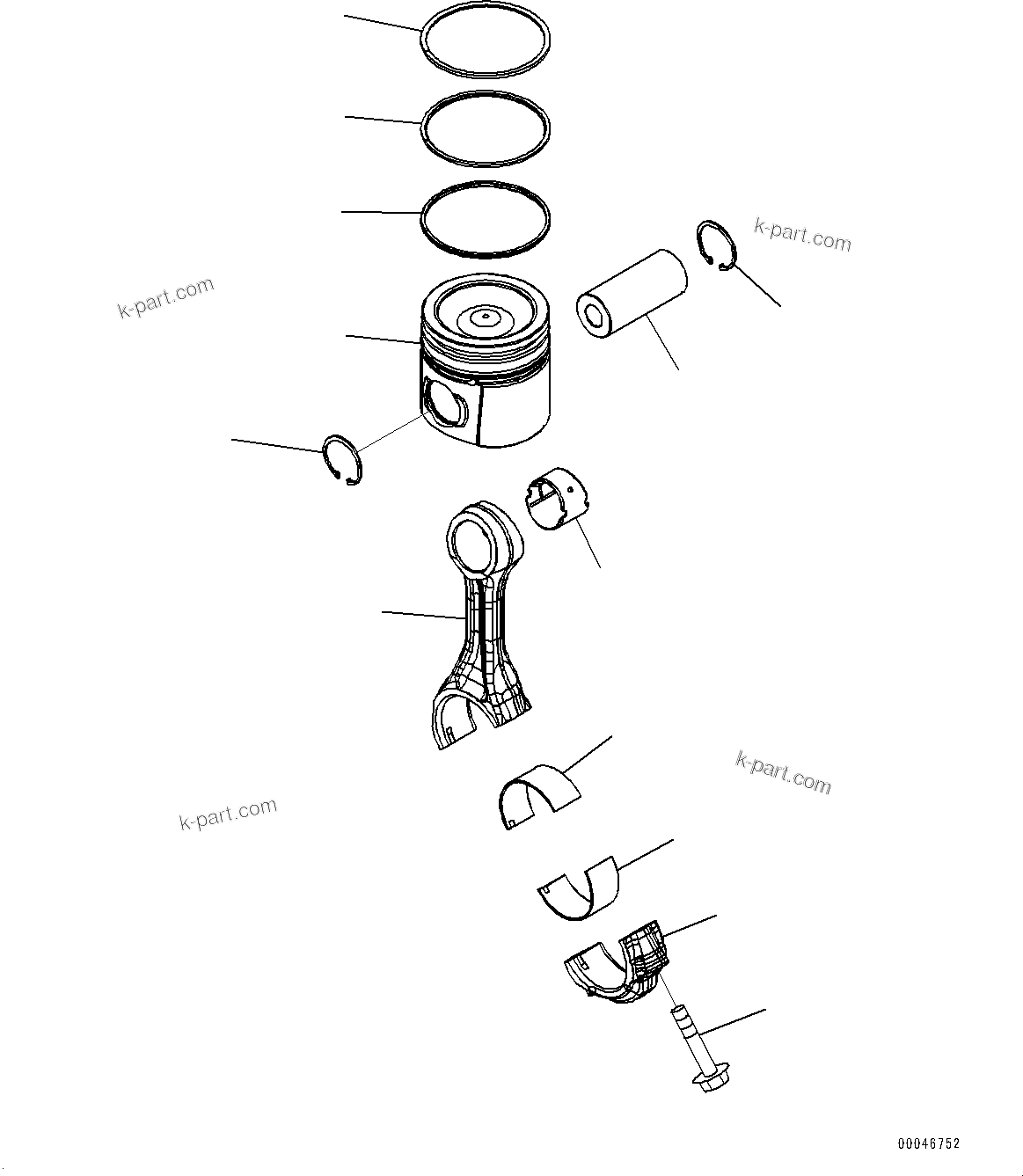 Komatsu parts book diagram for SAA6D107E-1D S/N 26537463-UP (For WA380-6): PISTON AND CONNECTING ROD (#26537463-)
