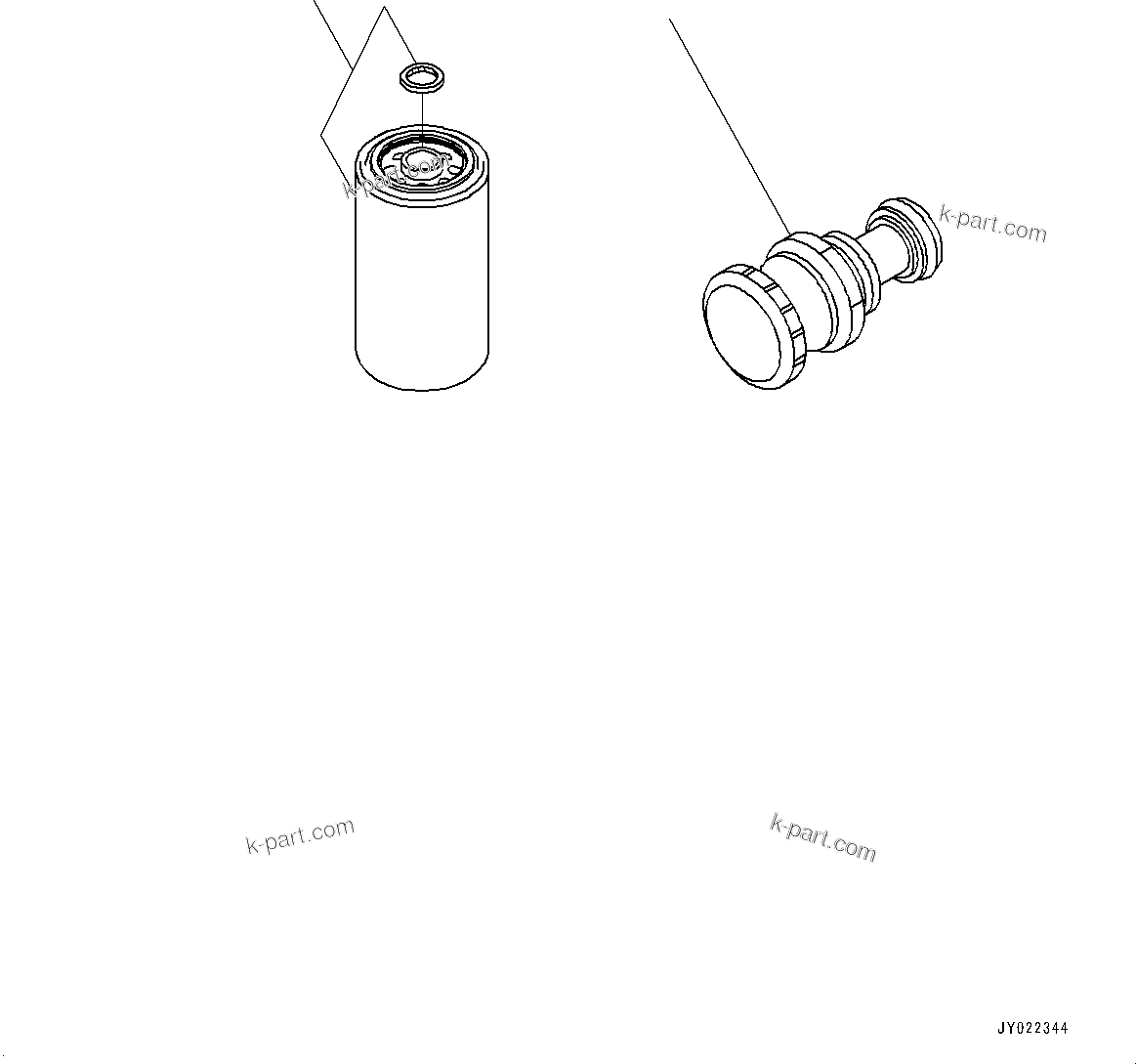 Komatsu parts book diagram for SAA6D107E-1D S/N 26537463-UP (For WA380-6): FUEL FILTER CARTRIDGE (#26544422-)