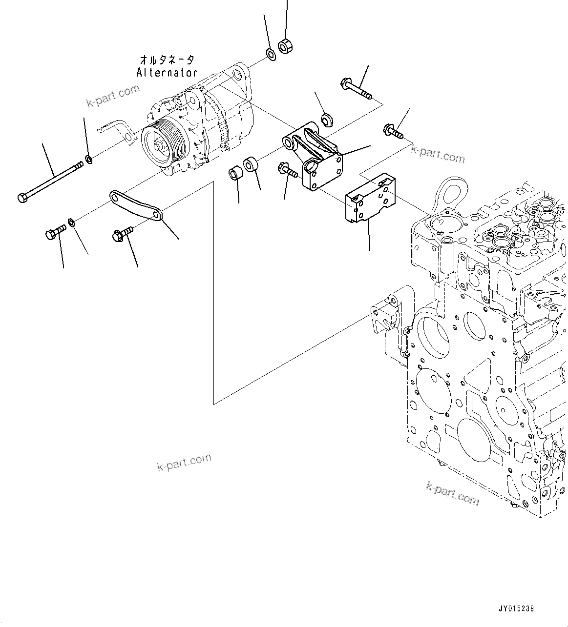 Komatsu parts book diagram for SAA6D107E-1D S/N 26537463-UP (For WA380-6): ALTERNATOR MOUNTING (#26542710-)