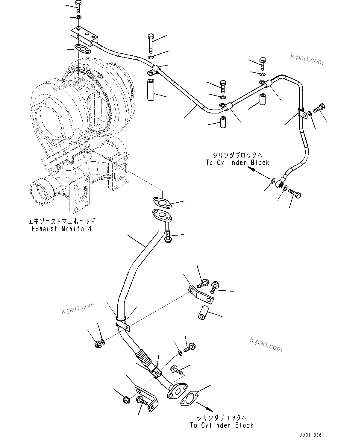 Komatsu parts book diagram for SAA6D140E-5G S/N 535751-UP (For D155AX-6): TURBOCHARGER, LUBRICATION PIPING (#535751-)