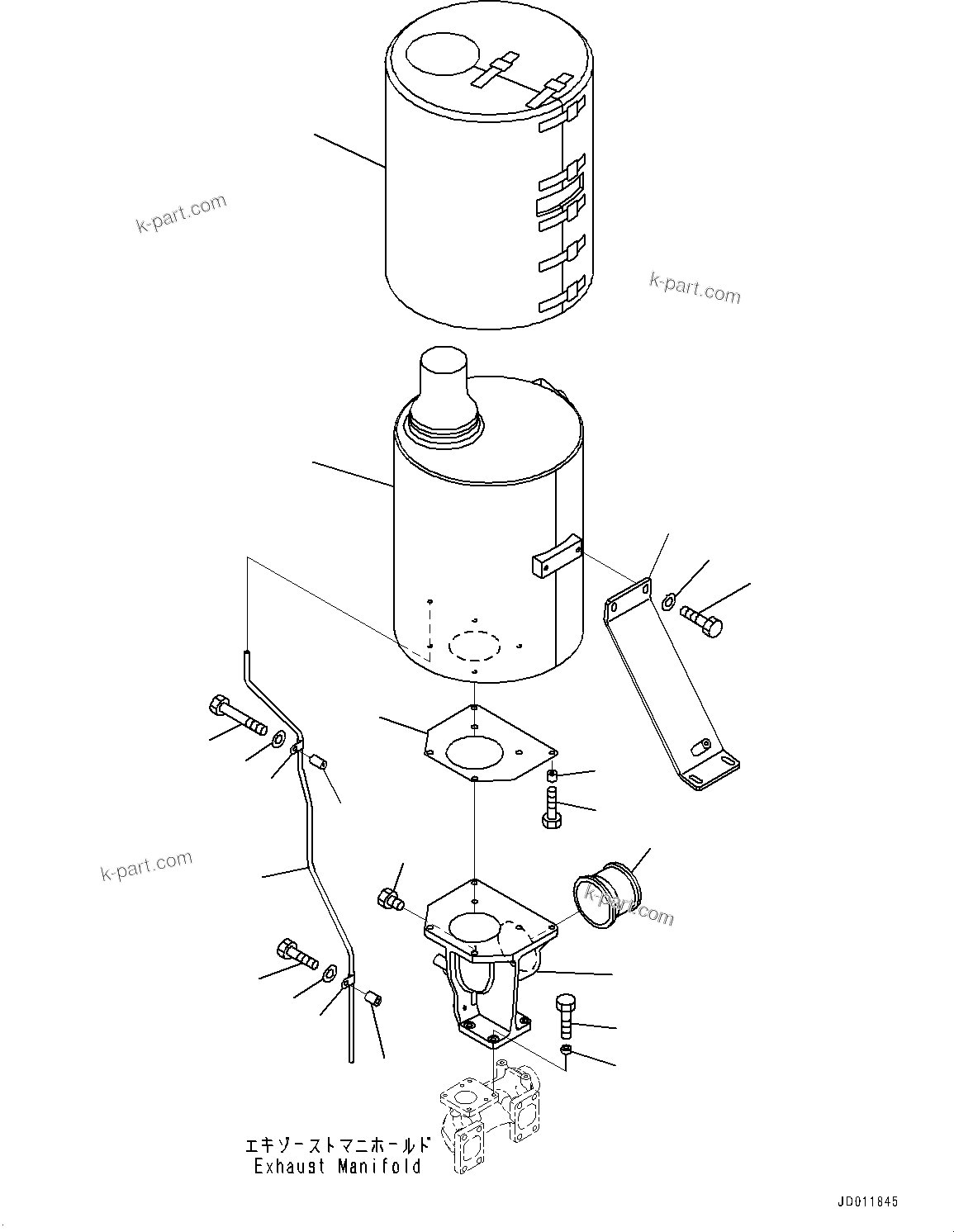 Komatsu parts book diagram for SAA6D140E-5G S/N 535751-UP (For D155AX-6): EXHAUST MUFFLER (#535751-)