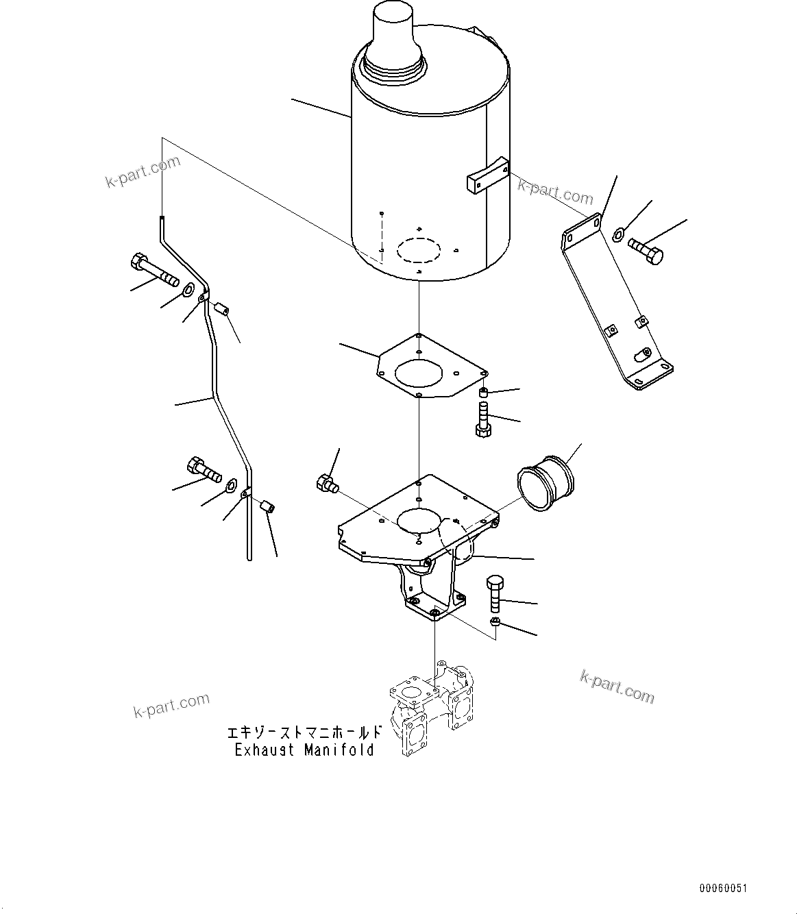 Komatsu parts book diagram for SAA6D140E-5G S/N 535751-UP (For D155AX-6): EXHAUST MUFFLER (#535751-)