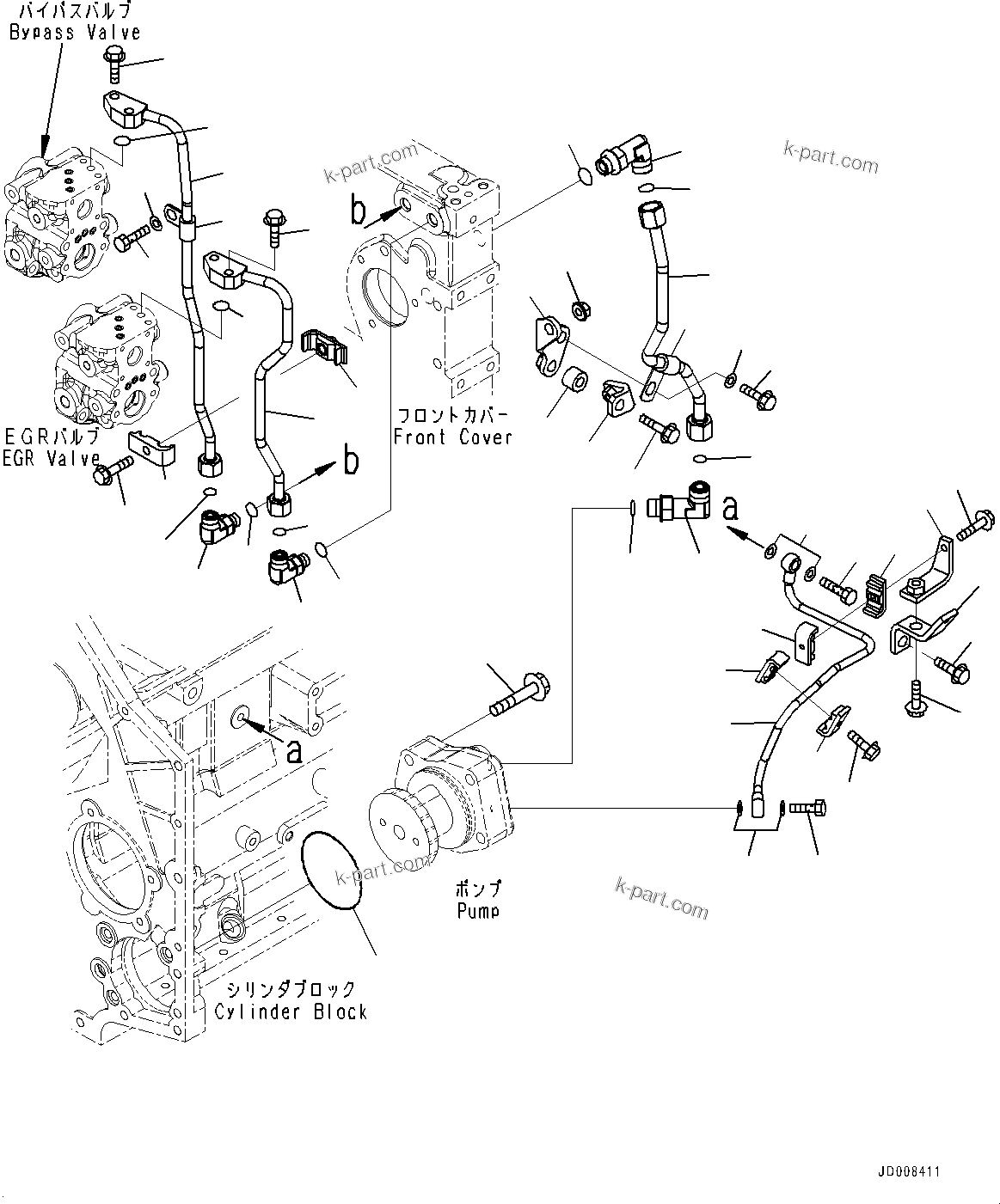 Komatsu parts book diagram for SAA6D140E-5G S/N 535751-UP (For D155AX-6): EXHAUST GAS RE-CIRCULATION (EGR) VALVE, EGR VALVE LUBRICATING OIL PIPING (#535751-)