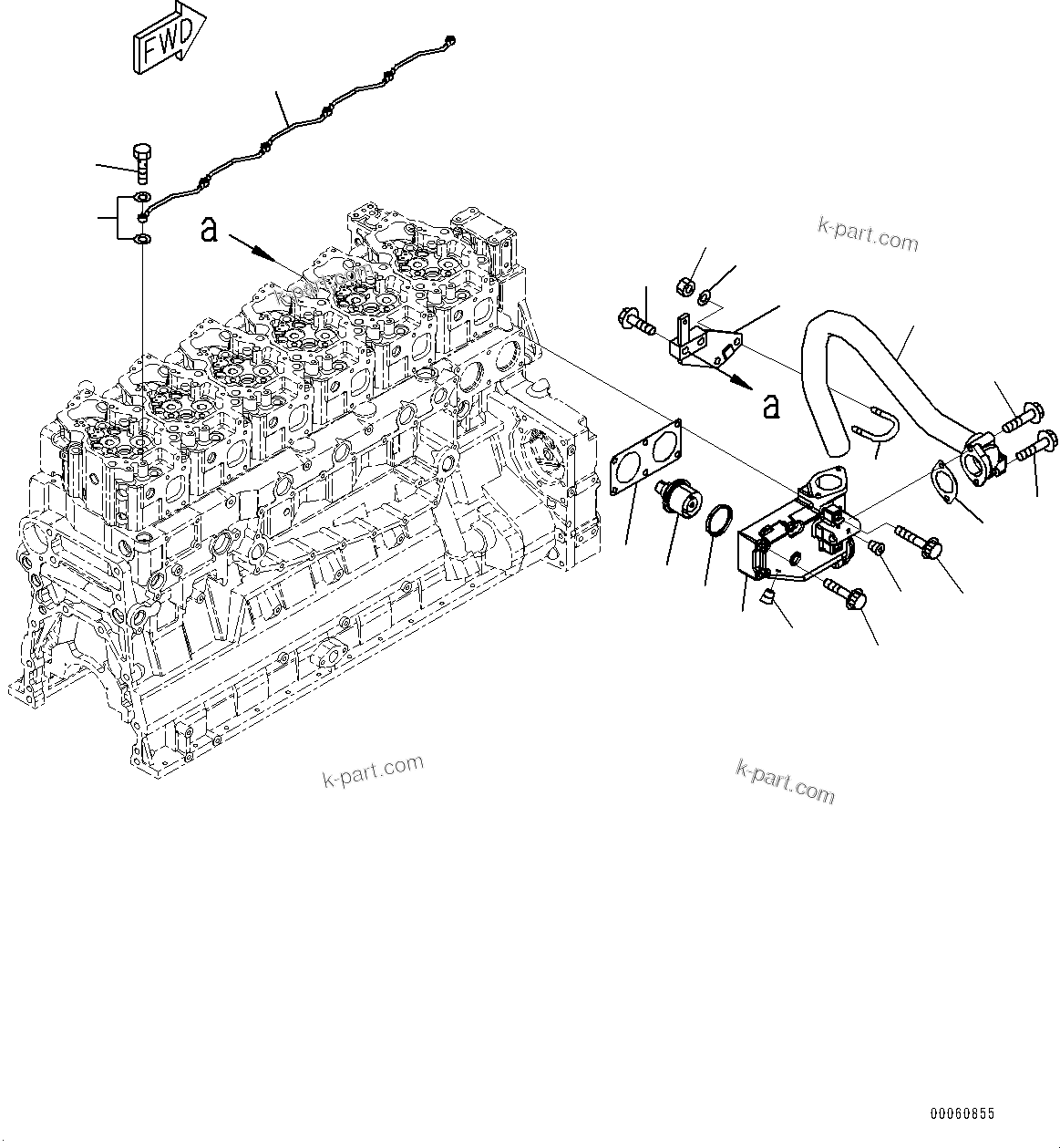 Komatsu parts book diagram for SAA6D140E-5G S/N 535751-UP (For D155AX-6): WATER PUMP, AIR VENT AND THERMOSTAT (#535751-)