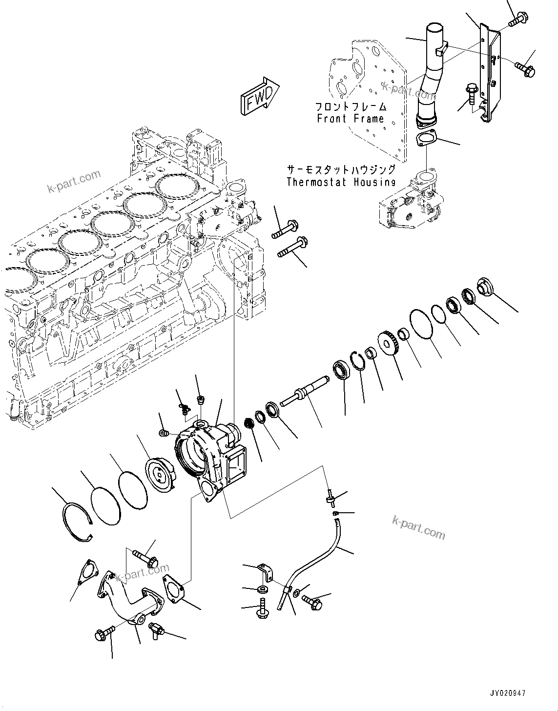 Komatsu parts book diagram for SAA6D140E-5G S/N 535751-UP (For D155AX-6): WATER PUMP, INNER PARTS (#538201-)