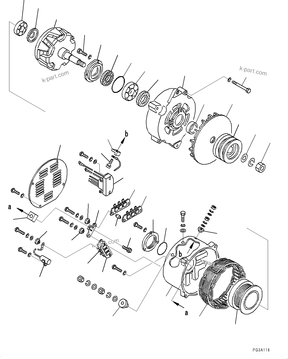 Komatsu parts book diagram for SAA6D140E-5G S/N 535751-UP (For D155AX-6): ALTERNATOR, INNER PARTS (#535751-535855)