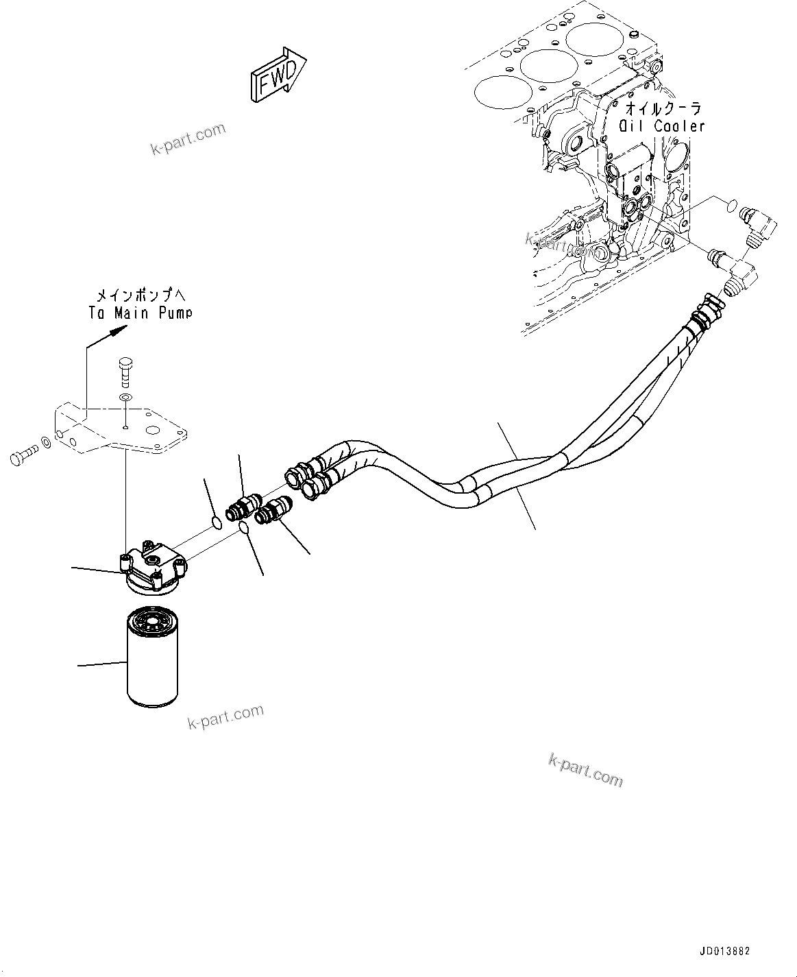 Komatsu parts book diagram for SAA6D107E-1E S/N 26537659-UP (For PC270-8/PC270LC-8/PC290LC-8): ENGINE OIL FILTER AND PIPING (#26537659-26576247)