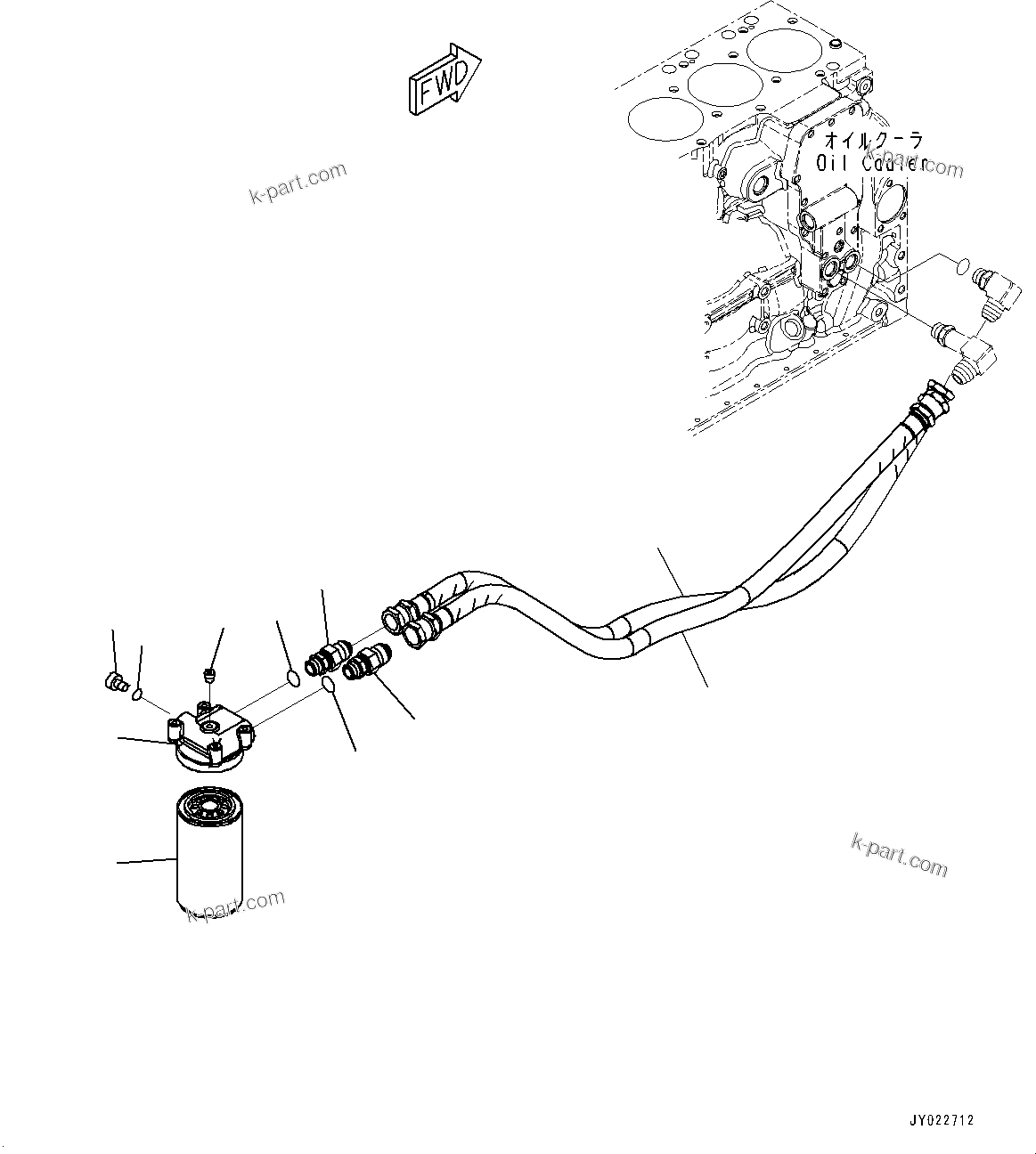 Komatsu parts book diagram for SAA6D107E-1E S/N 26537659-UP (For PC270-8/PC270LC-8/PC290LC-8): ENGINE OIL FILTER AND PIPING,  (#26606521-)