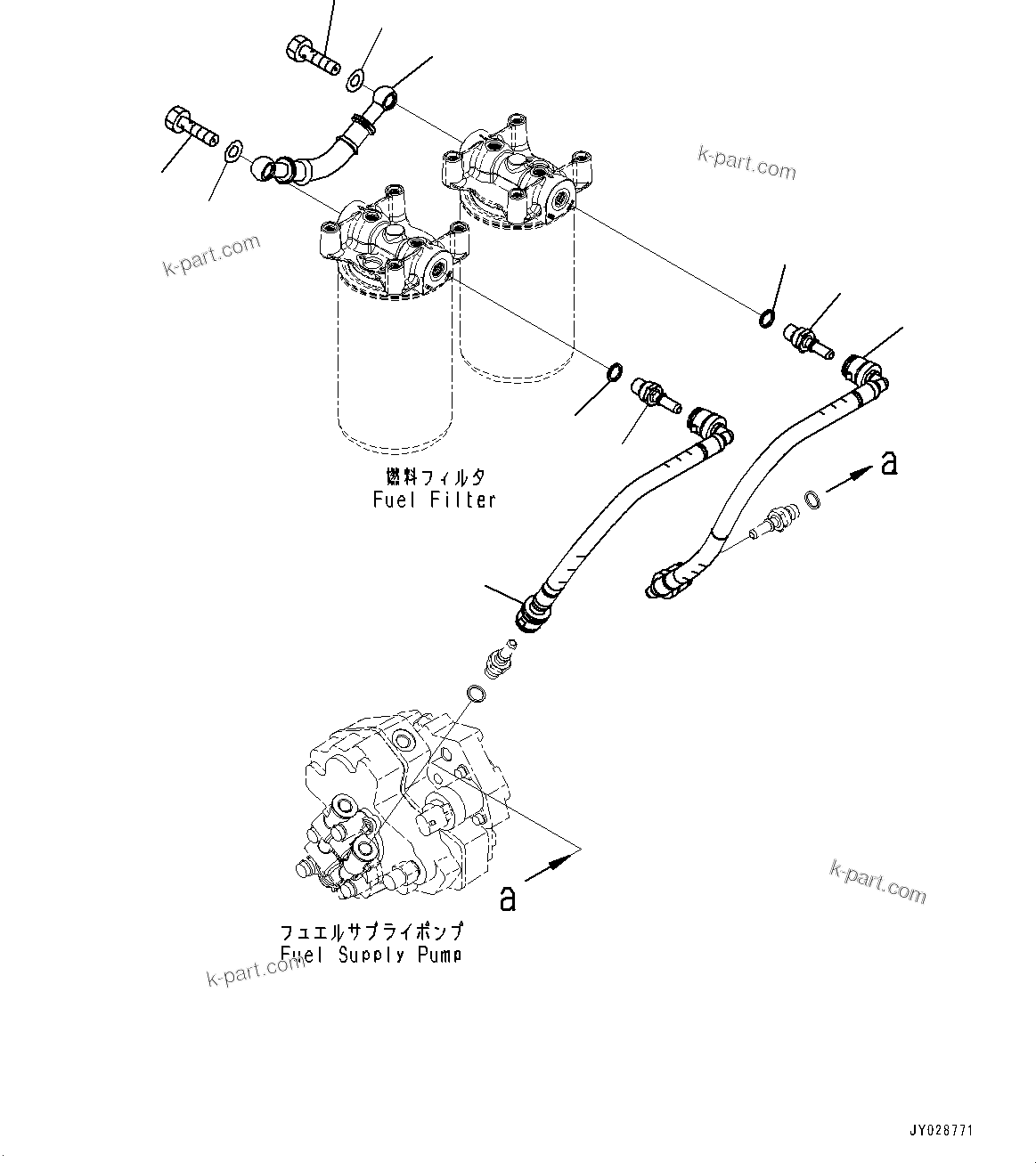 Komatsu parts book diagram for SAA6D107E-1E S/N 26537659-UP (For PC270-8/PC270LC-8/PC290LC-8): FUEL FILTER PIPING (#26537659-)