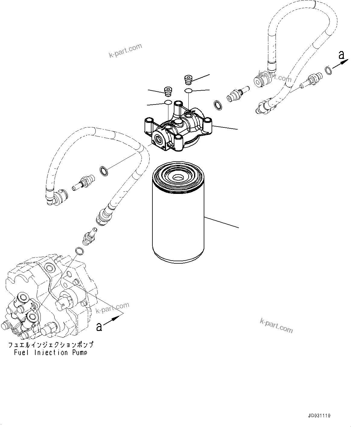 Komatsu parts book diagram for SAA6D107E-1E S/N 26537659-UP (For PC270-8/PC270LC-8/PC290LC-8): FUEL FILTER (#26537659-26543848)