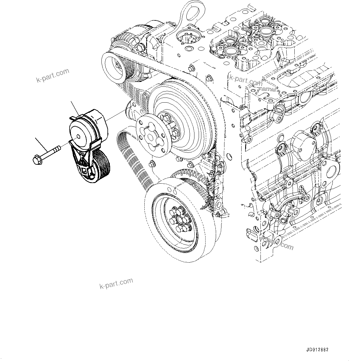 Komatsu parts book diagram for SAA6D107E-1E S/N 26537659-UP (For PC270-8/PC270LC-8/PC290LC-8): COOLING FAN BELT TENSIONER (#26537659-)