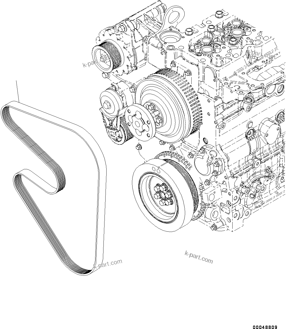 Komatsu parts book diagram for SAA6D107E-1H S/N 26506237-UP (For WA250-6/WA250PZ-6): COOLING FAN BELT (#26506237-26607683)