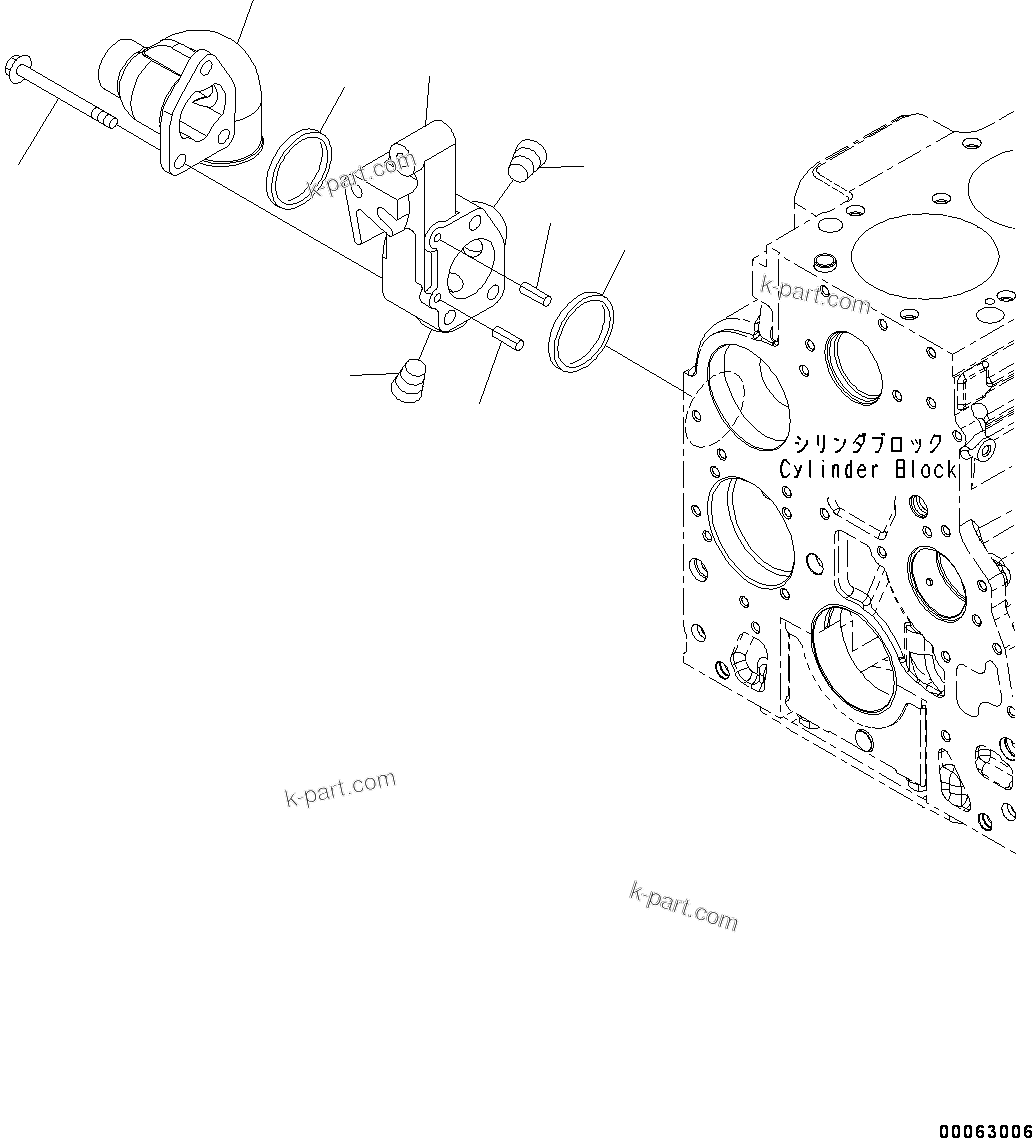 Komatsu parts book diagram for SAA6D107E-1H S/N 26506237-UP (For WA250-6/WA250PZ-6): WATER INLET CONNECTOR (#26506237-)