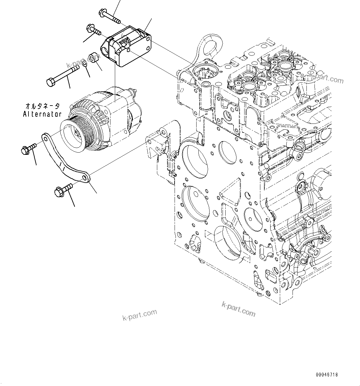 Komatsu parts book diagram for SAA6D107E-1H S/N 26506237-UP (For WA250-6/WA250PZ-6): ALTERNATOR MOUNTING (#26506237-26560162)