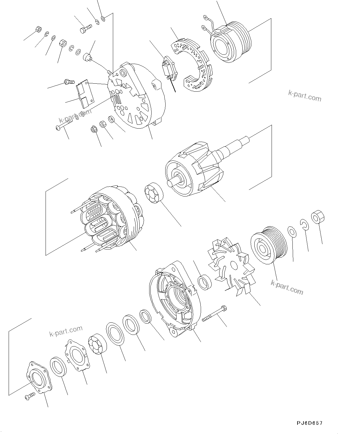 Komatsu parts book diagram for SAA6D107E-1H S/N 26506237-UP (For WA250-6/WA250PZ-6): ALTERNATOR, INNER PARTS (#26519740-26595557)