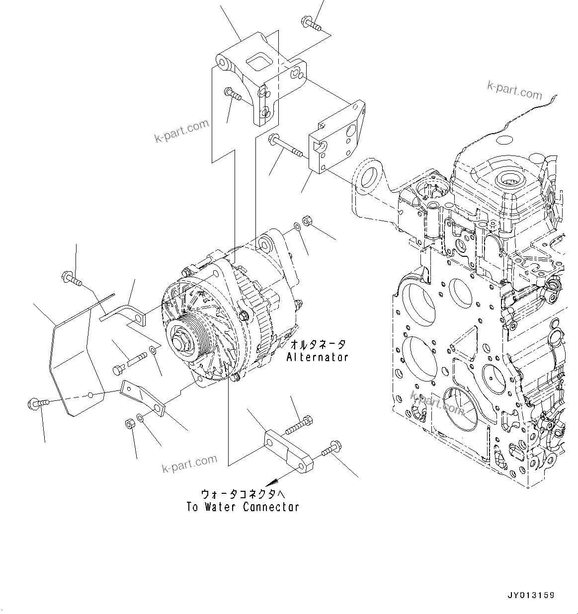 Komatsu parts book diagram for SAA6D107E-1H S/N 26506237-UP (For WA250-6/WA250PZ-6): ALTERNATOR, MOUNTING (#26519740-)