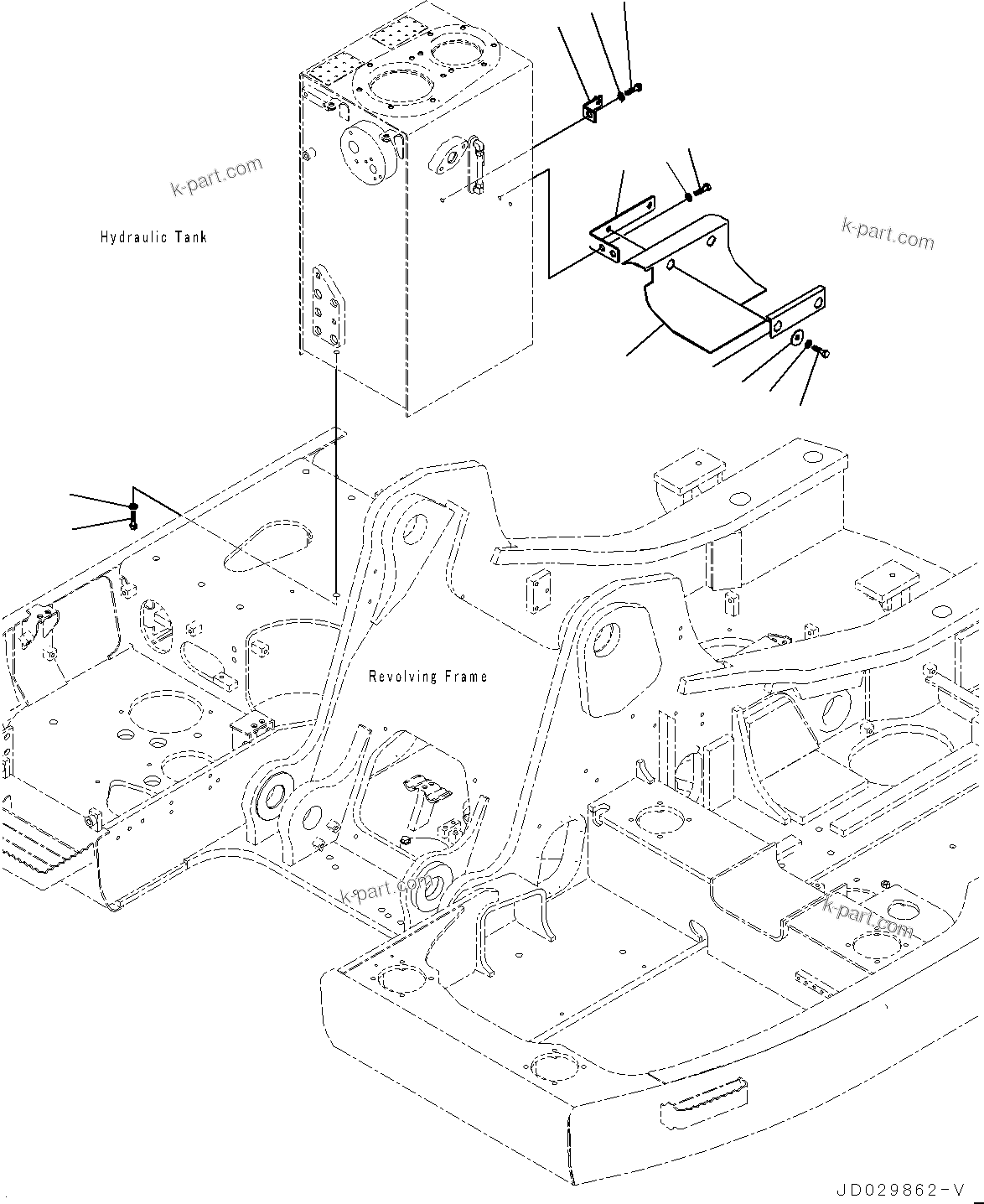 Komatsu parts book diagram for PC228USLC-8 S/N 50001-UP: HYDRAULIC TANK, 1-ATTACHMENT, BRACKET, FOR EU