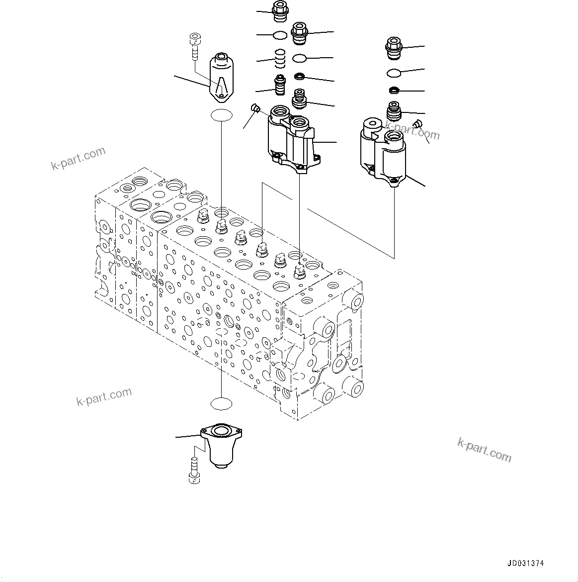Komatsu parts book diagram for PC228USLC-8 S/N 50001-UP: MAIN CONTROL VALVE, 2-ADDITIONAL ACTUATOR PIPING, FOR EU (3/23)