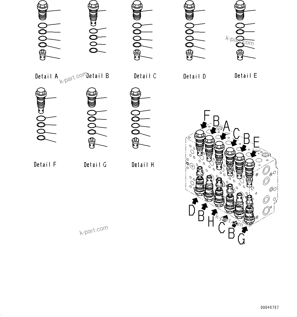 Komatsu parts book diagram for PC228USLC-8 S/N 50001-UP: MAIN CONTROL VALVE, 2-ADDITIONAL ACTUATOR PIPING, FOR EU (6/23)