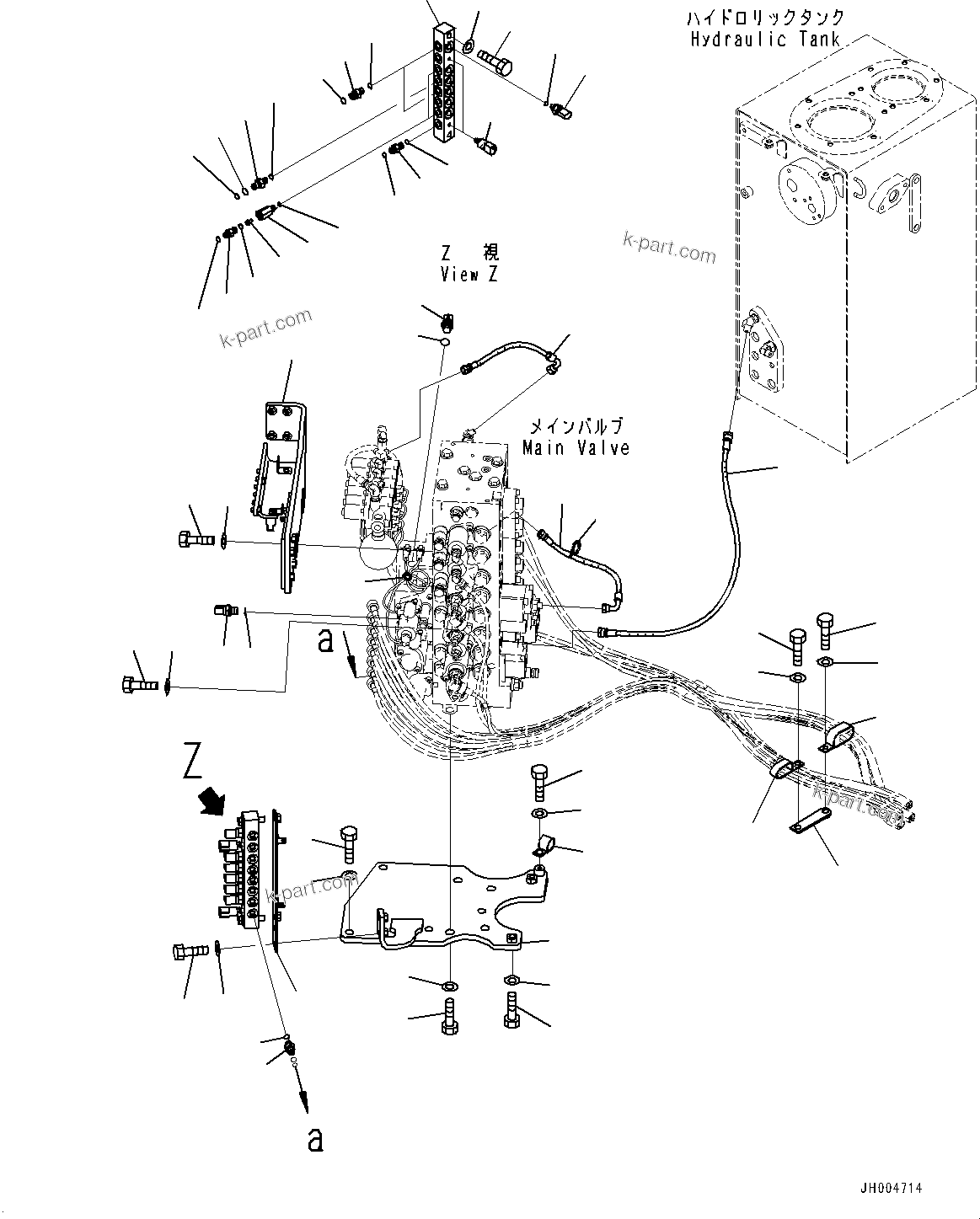 Komatsu parts book diagram for PC228USLC-8 S/N 50001-UP: MAIN CONTROL VALVE, 2-ADDITIONAL ACTUATOR PIPING, HOSE AND BRACKET, FOR EU