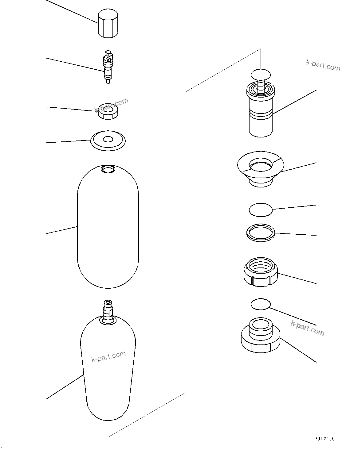 Komatsu parts book diagram for PC228USLC-8 S/N 50001-UP: ATTACHMENT PIPING, 1-ADDITIONAL ACTUATOR PIPING, ACCUMULATOR, INNER PARTS, FOR 2-PIECE BOOM, FOR EU (#50180-)
