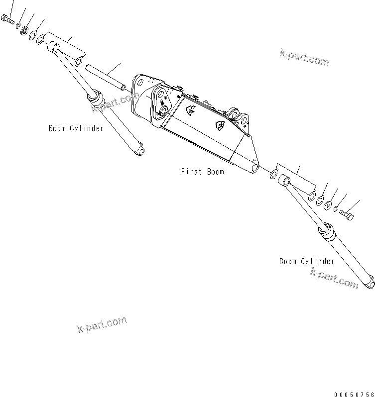 Komatsu parts book diagram for PC228USLC-8 S/N 50001-UP: BOOM CYLINDER HEAD PIN, FOR 2-PIECE BOOM, FOR EU (#50180-)