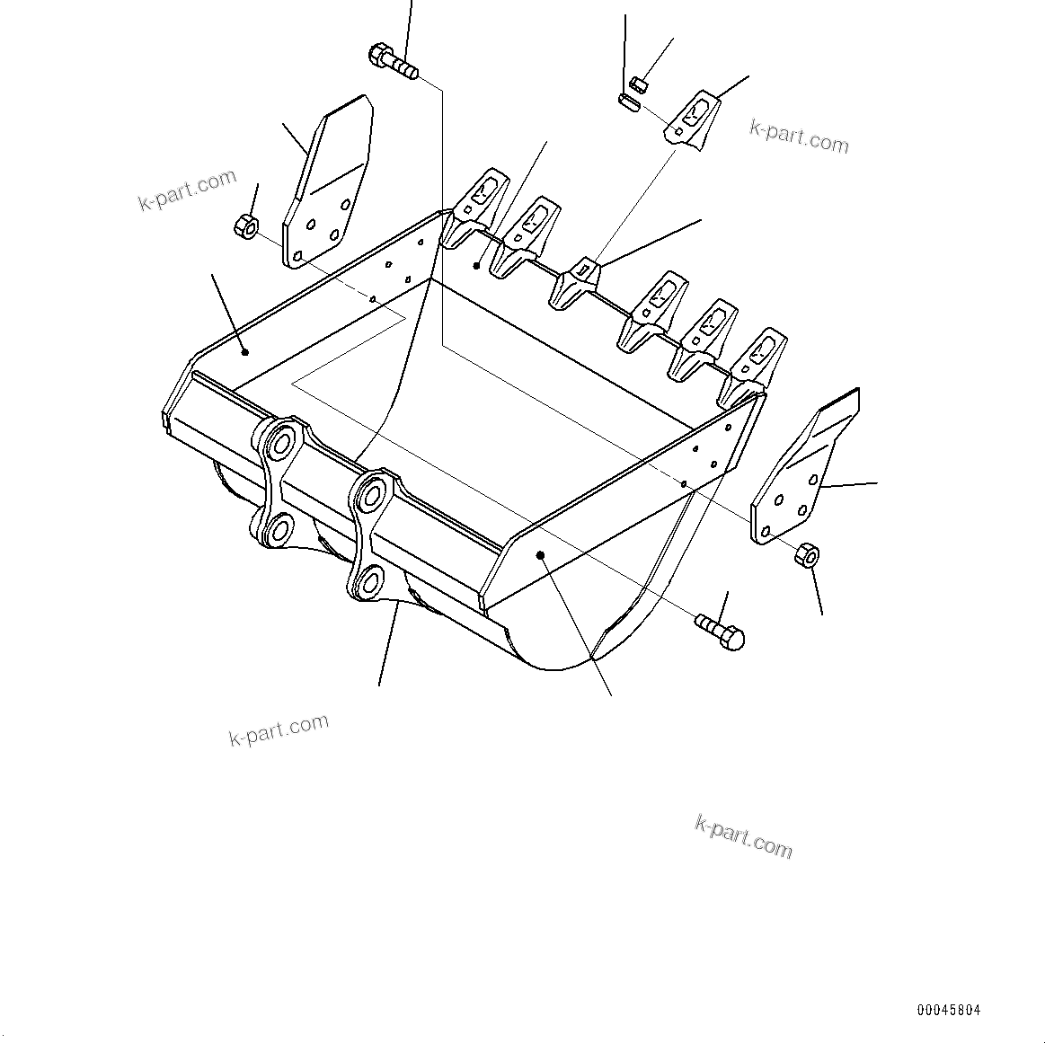 Komatsu parts book diagram for PC228USLC-8 S/N 50001-UP: BUCKET, 1.00M3, 1330MM WIDTH, VERTICAL PIN TYPE, SIDE CUTTER